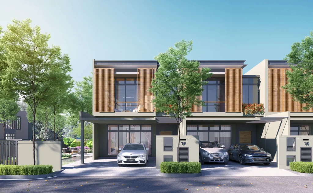 Aurora Resort Villas two-storey link villa facade, Iskandar Puteri