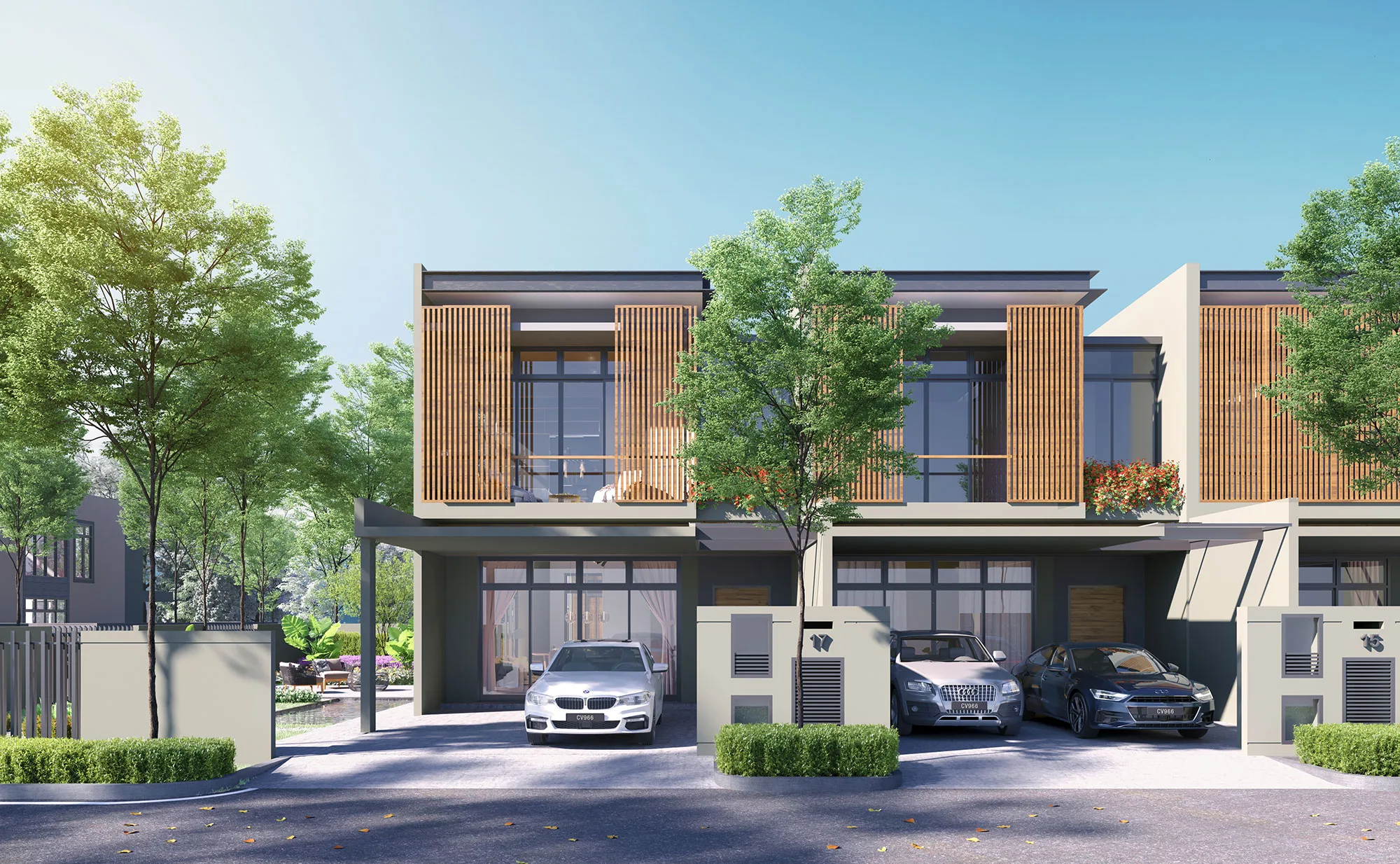 Aurora Resort Villas two-storey link villa facade, Iskandar Puteri