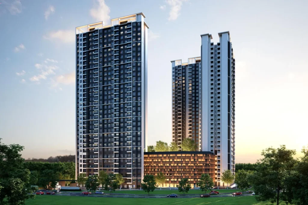 Bodaiju Residences towers above the retail podium, Medini
