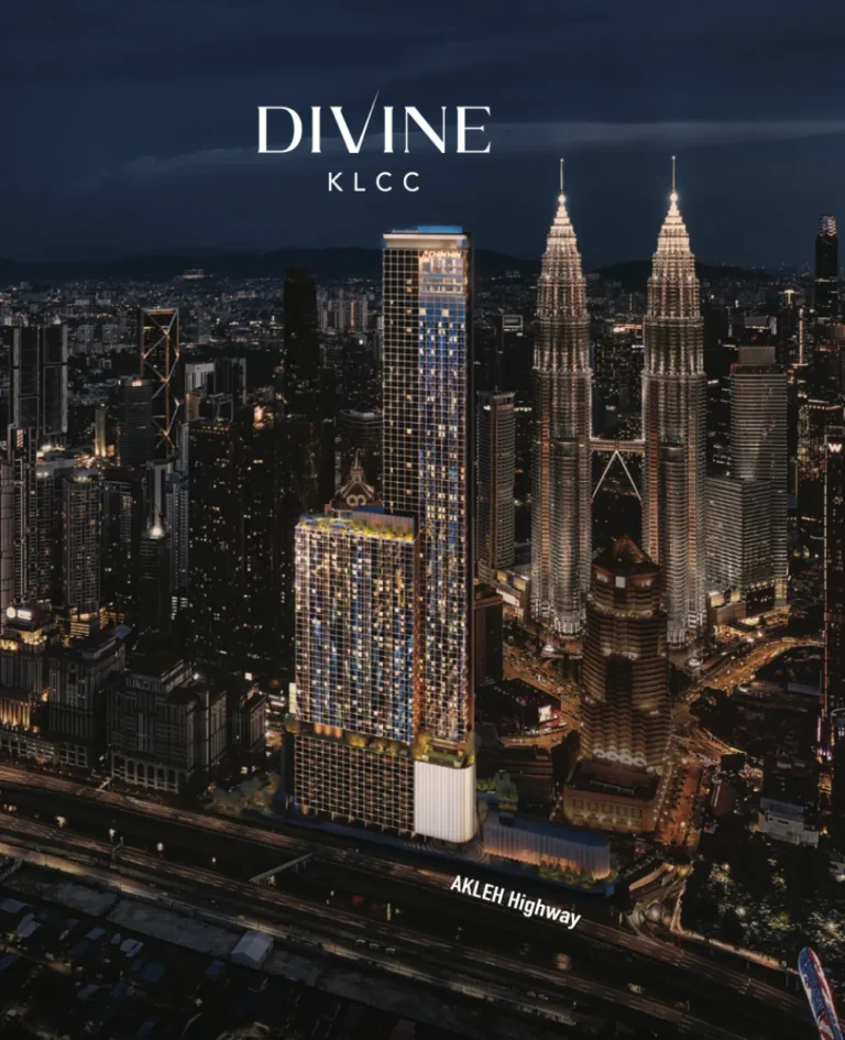Divine KLCC tower at night beside the Petronas Twin Towers, Kuala Lumpur (artist's impression)