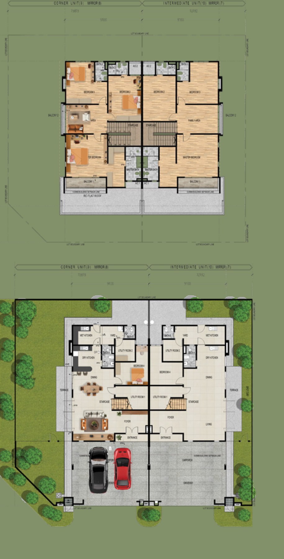 Floor plan of the double-storey semi-detached home at Kinsley Garden, ground and first floor