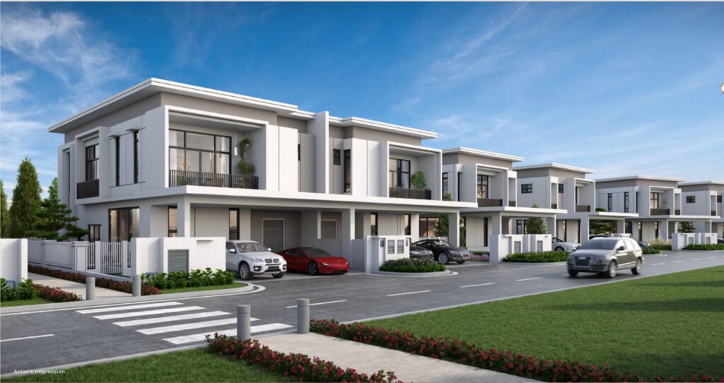 Artist's impression of the double-storey homes and street at Kinsley Garden, Iskandar Puteri