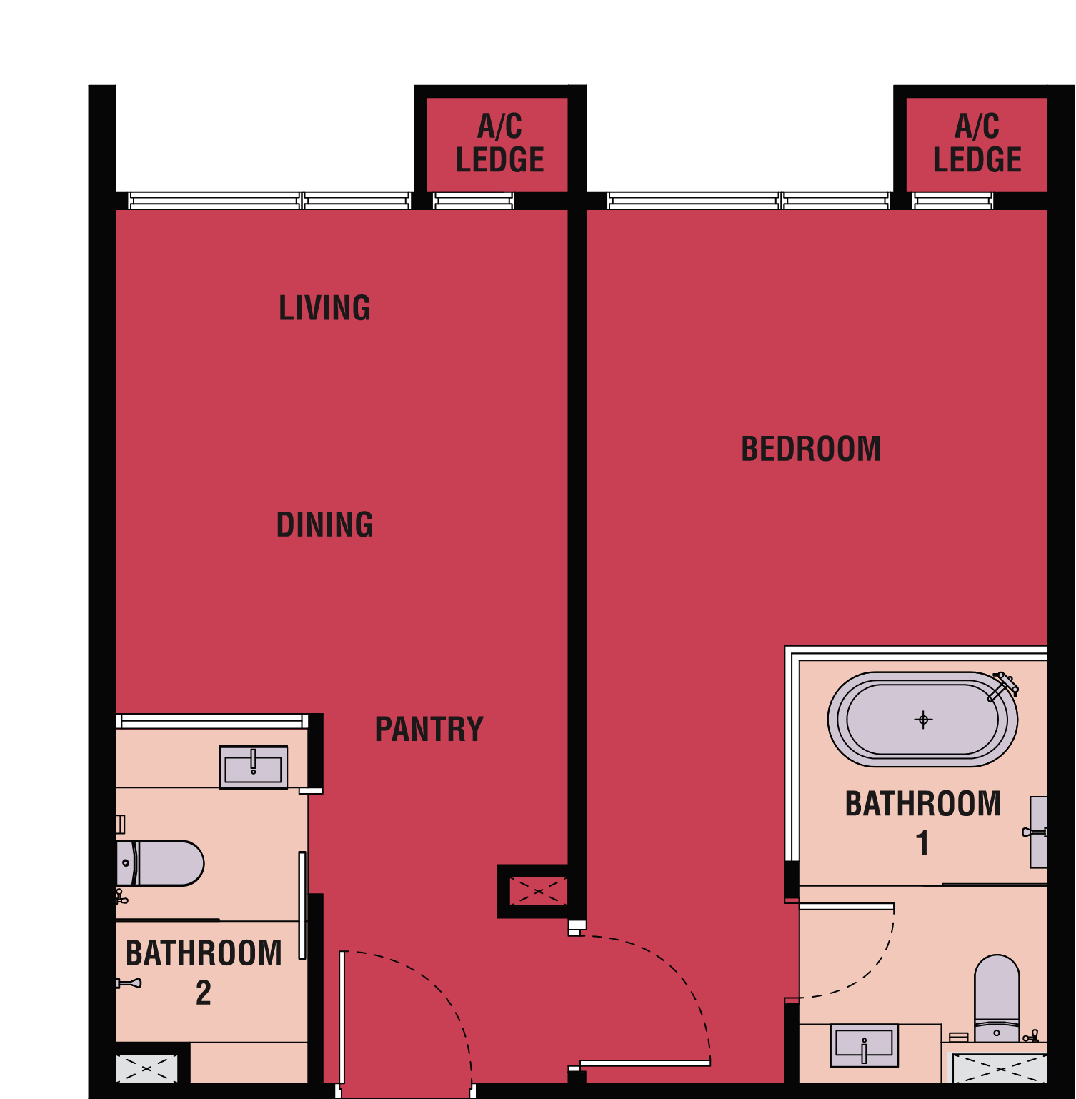 Kyliez Suites KL floor plan Type B1, dual-key 1 bedroom 2 bathrooms, 657 sq ft