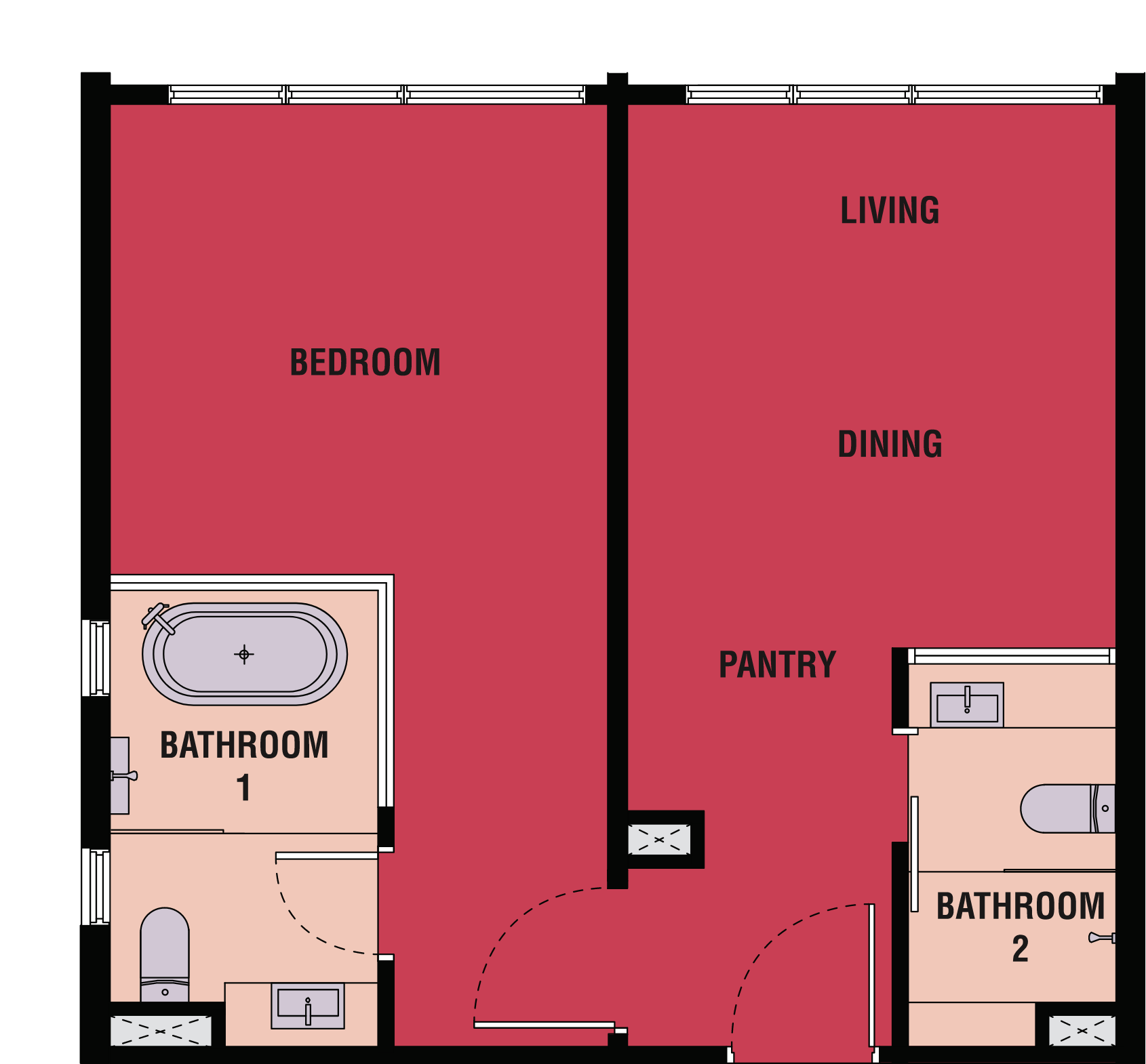 Kyliez Suites KL floor plan Type B2 and B3, dual-key 1 bedroom 2 bathrooms, 657 sq ft
