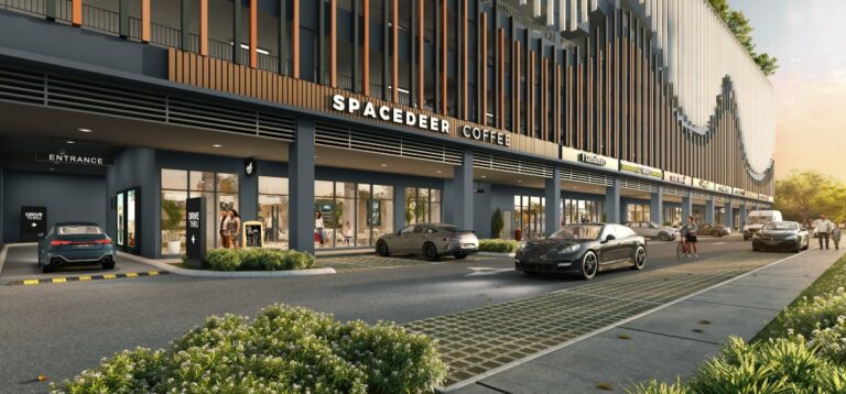 M Aurora, Old Klang Road: artist's impression of the podium shops and driveway