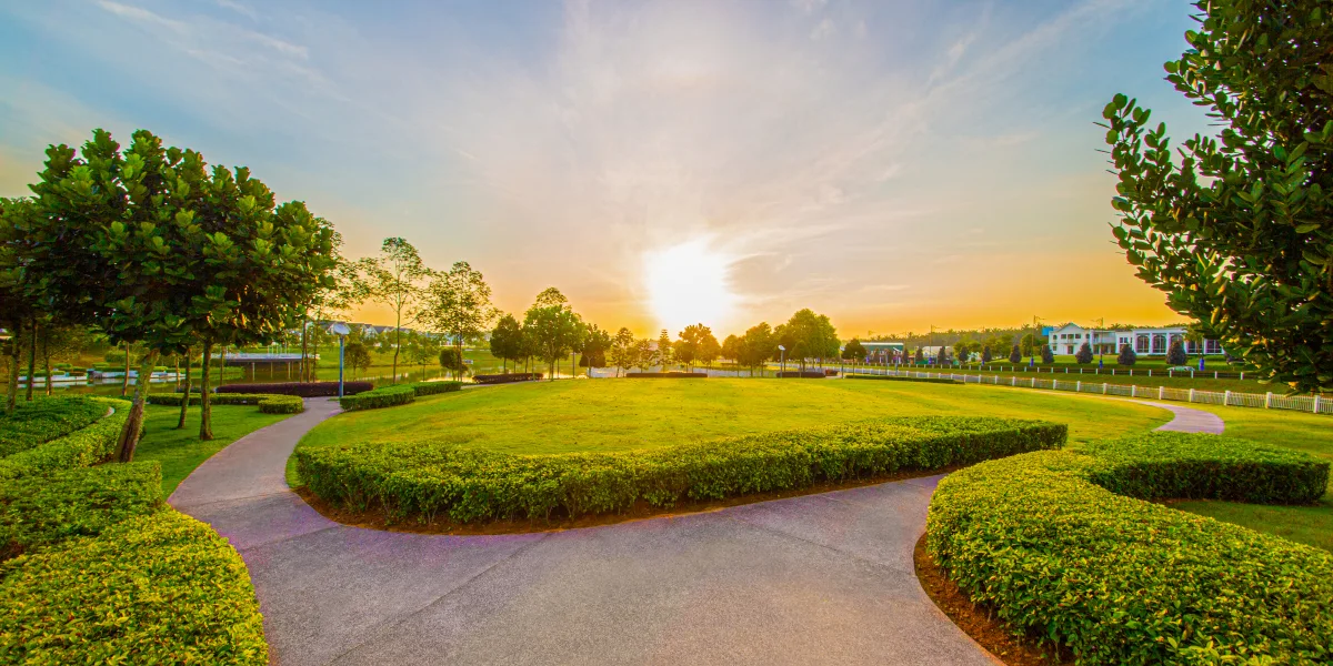 Urban park at sunset in the Montfield Tebrau township