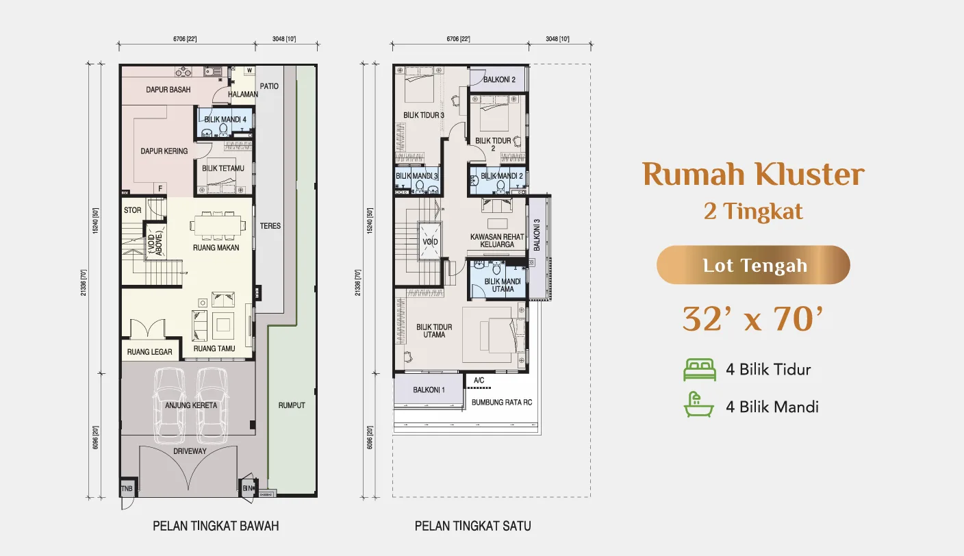 Pulai Bestari Phase 4 cluster 32 ft x 70 ft intermediate lot floor plan
