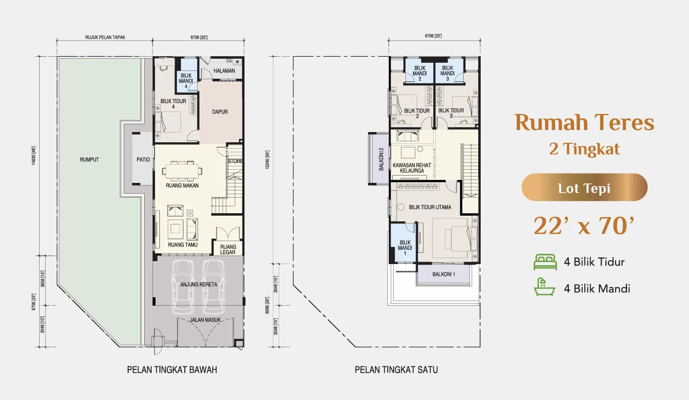 Pulai Bestari Phase 4 terrace 22 ft x 70 ft end lot floor plan