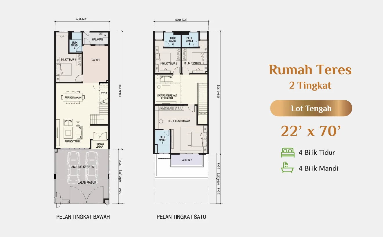 Pulai Bestari Phase 4 terrace 22 ft x 70 ft intermediate lot floor plan