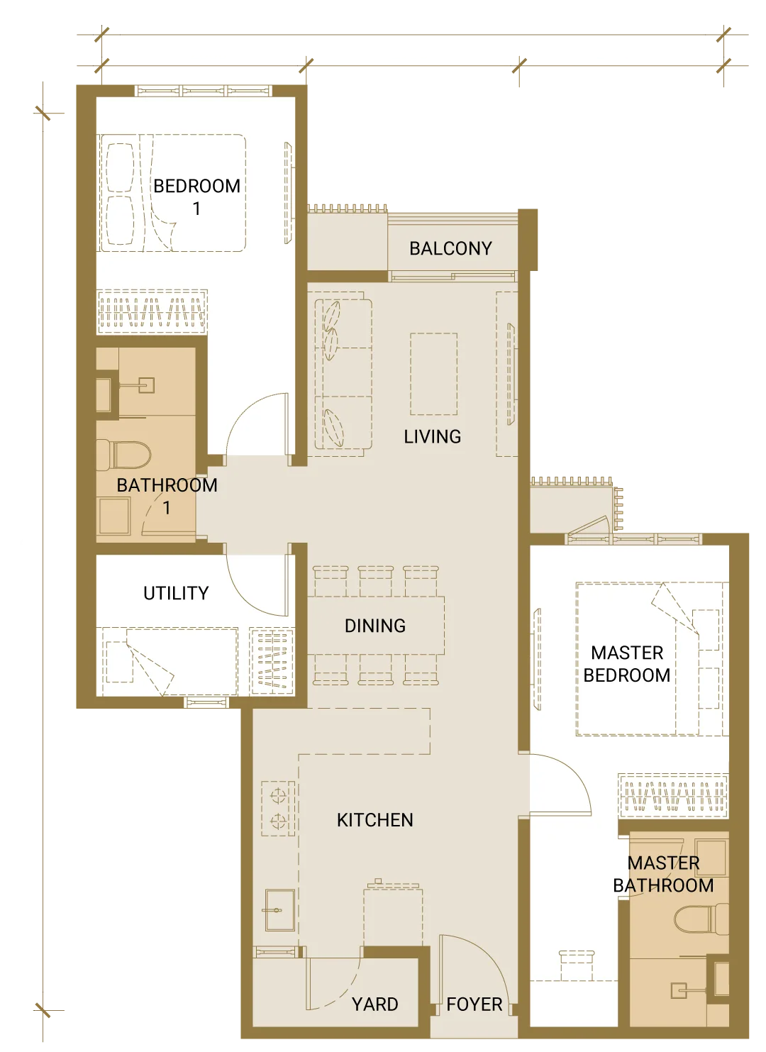 Quartz @ Queensville floor plan Type B, 2+1 bedrooms 2 bathrooms, dual key, 805 sq ft