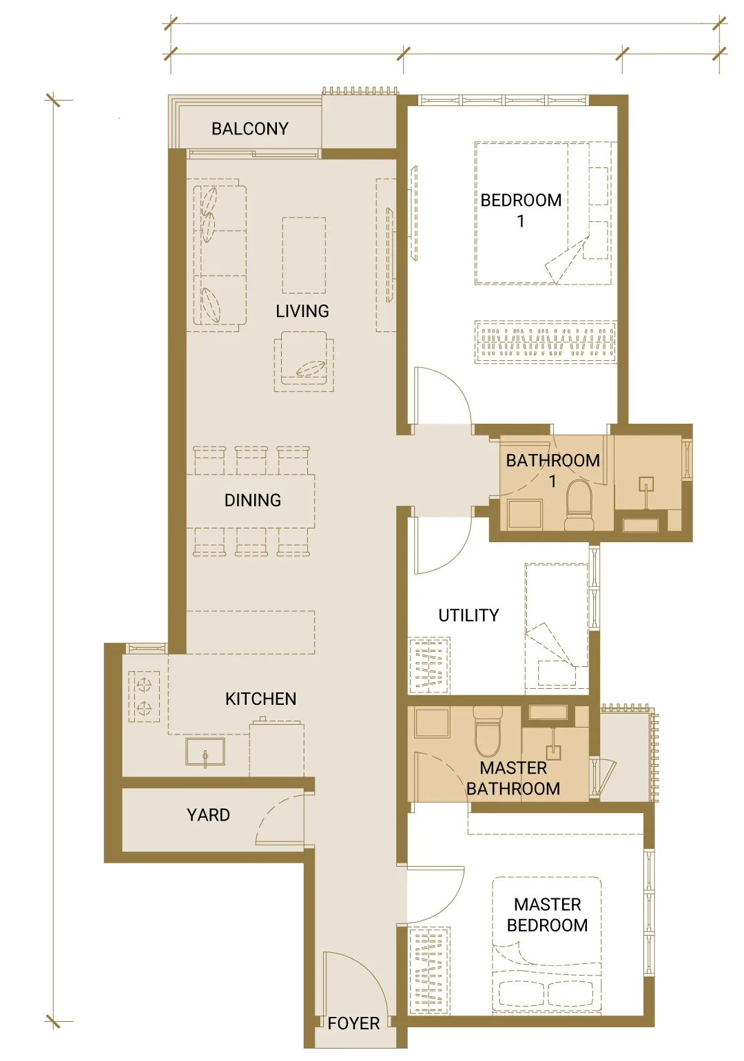 Quartz @ Queensville floor plan Type C, 2+1 bedrooms 2 bathrooms, dual key, 877 sq ft