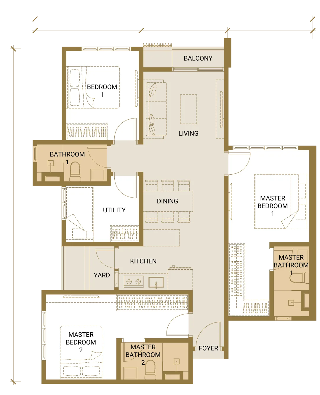 Quartz @ Queensville floor plan Type D, 3+1 bedrooms 3 bathrooms, triple key, 1,011 sq ft