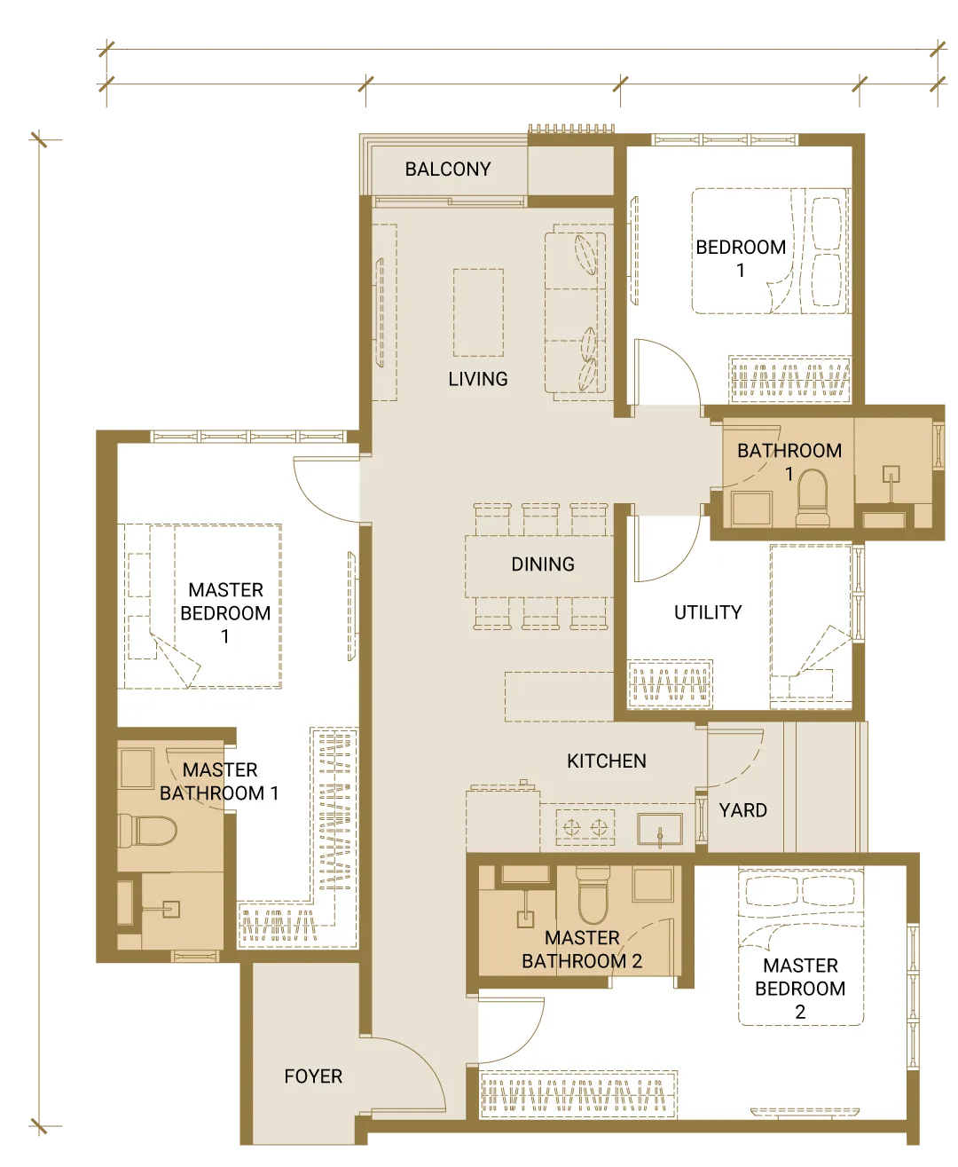 Quartz @ Queensville floor plan Type E, 3+1 bedrooms 3 bathrooms, triple key, 1,063 sq ft