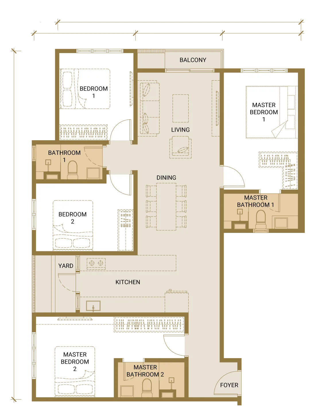 Quartz @ Queensville floor plan Type F, 4 bedrooms 3 bathrooms, dual key, 1,212 sq ft
