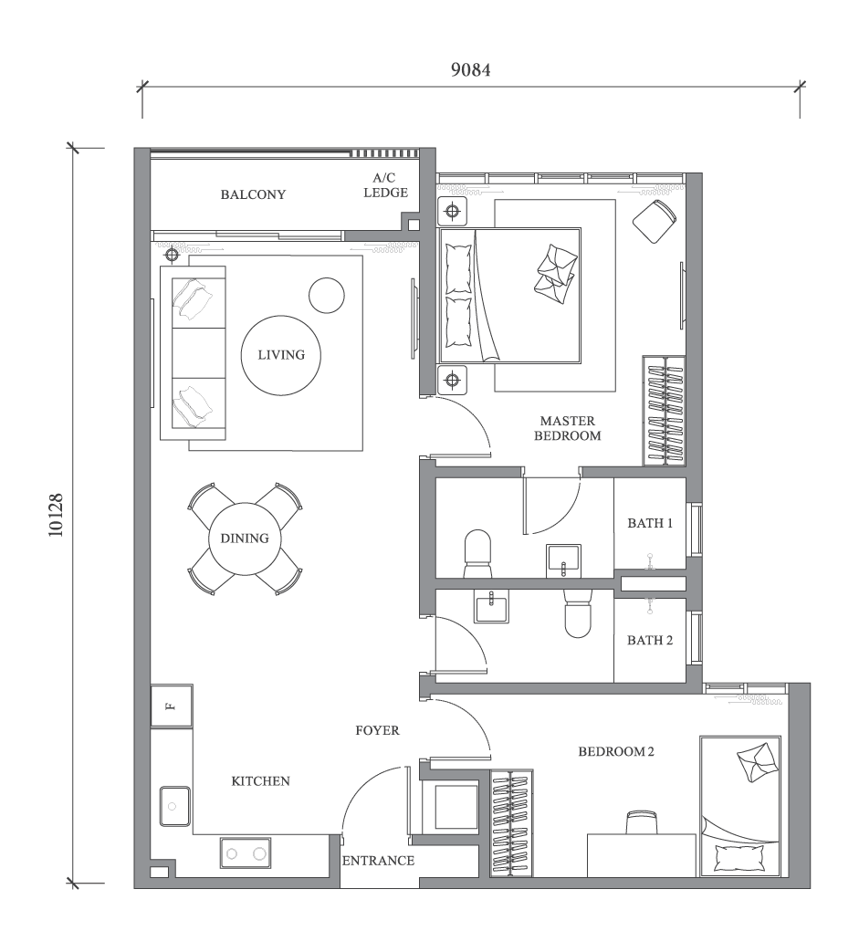 River Park @ Bangsar South floor plan Type A3, 2 bedrooms, 2 bathrooms, 861 sq ft