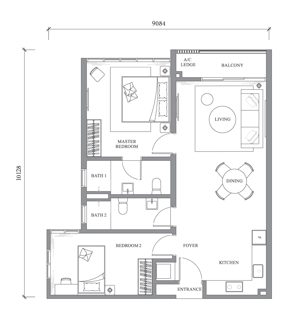 River Park @ Bangsar South floor plan Type A4, 2 bedrooms, 2 bathrooms, 861 sq ft