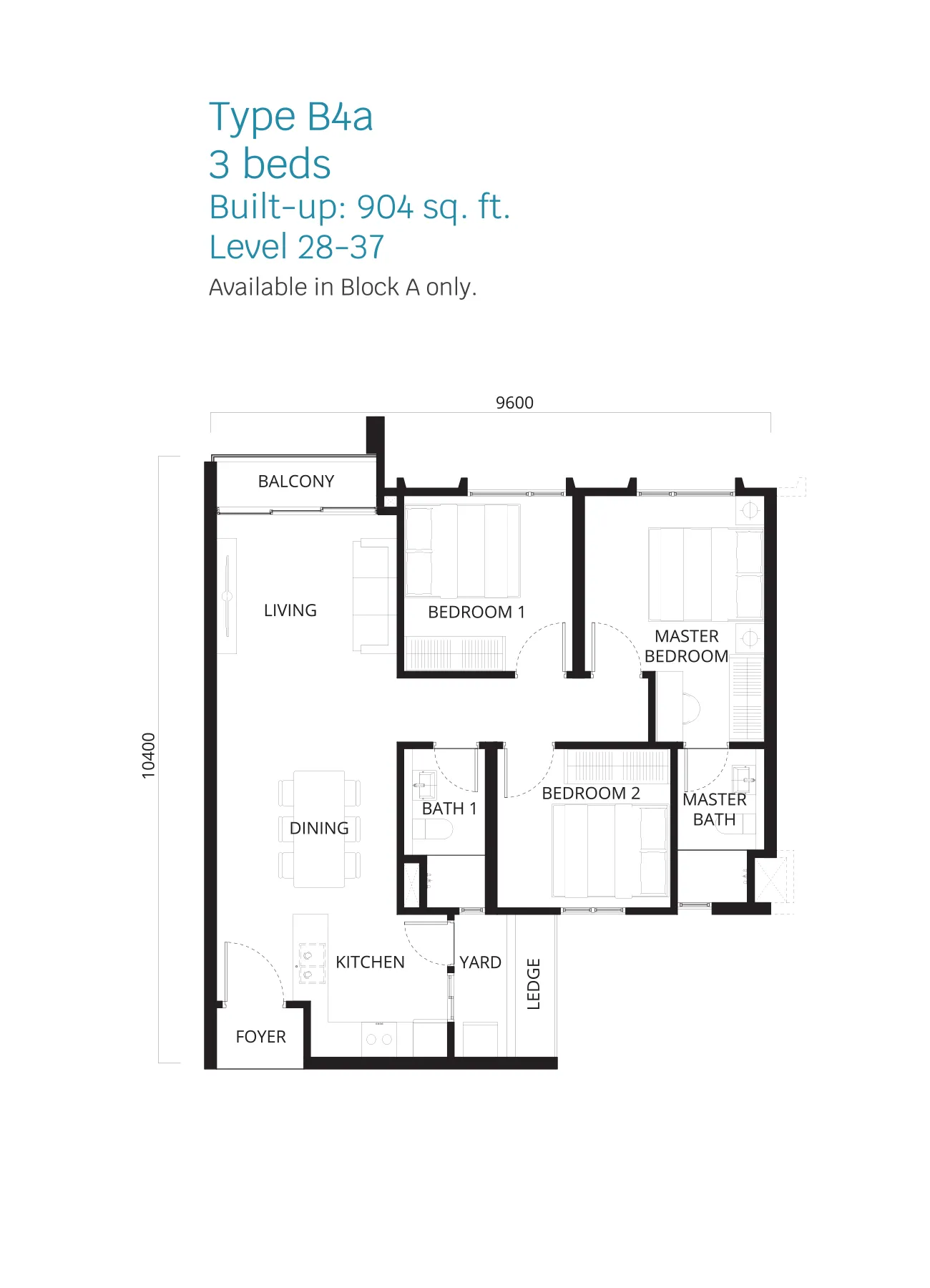 Stellaris @ Riana Dutamas floor plan Type B4a, 3 bedrooms, 904 sq ft