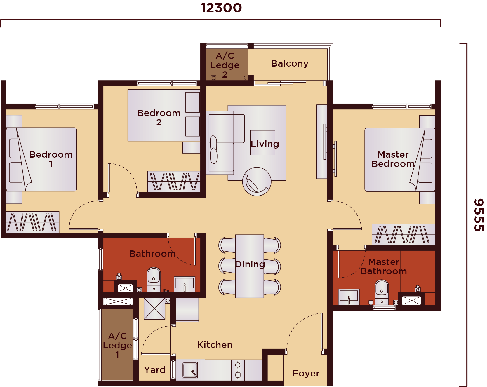 The Kingswoodz Bukit Jalil floor plan Type C1, 3 bedrooms 2 bathrooms, 904 sq ft
