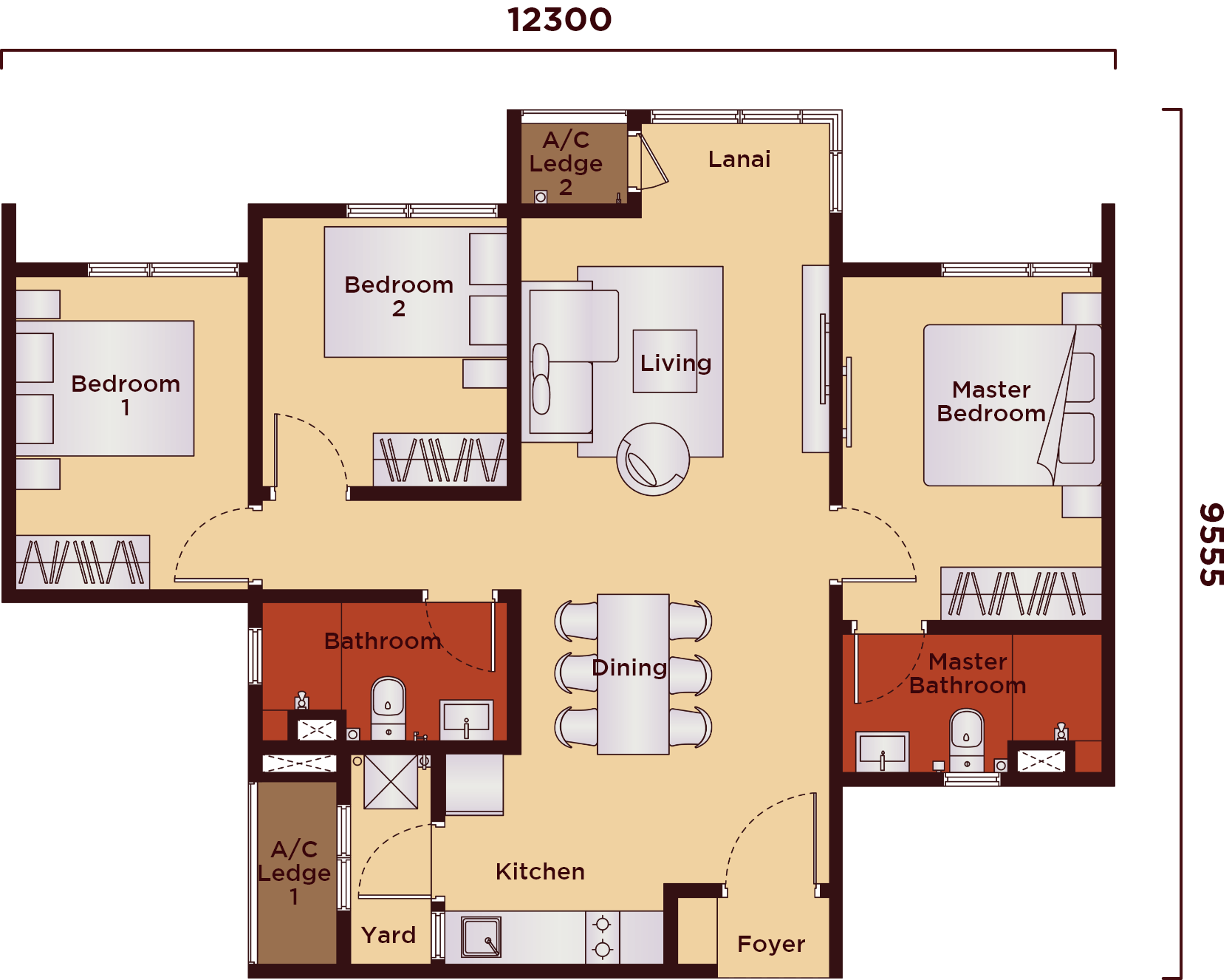 The Kingswoodz Bukit Jalil floor plan Type C2, 3 bedrooms 2 bathrooms, 904 sq ft