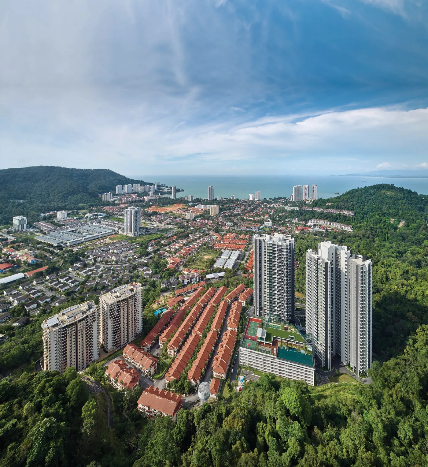 Alila 2, Tanjung Bungah, Penang: aerial view toward the sea and the Batu Ferringhi coast, actual photo