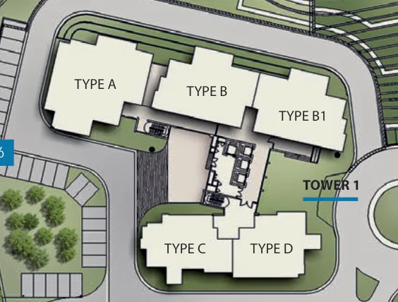 Alila 2, Tanjung Bungah, Penang: Tower 1 key plan showing where Types A to D sit