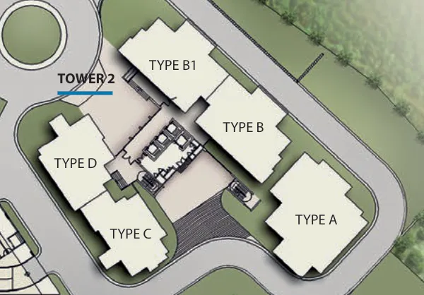 Alila 2, Tanjung Bungah, Penang: Tower 2 key plan showing where Types A to D sit