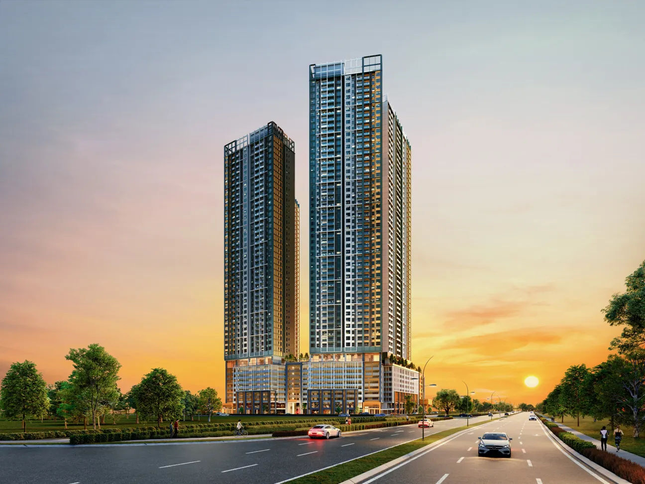 AndaBreeze Residences, Bandar Cassia, Batu Kawan: artist's impression of the towers at dusk