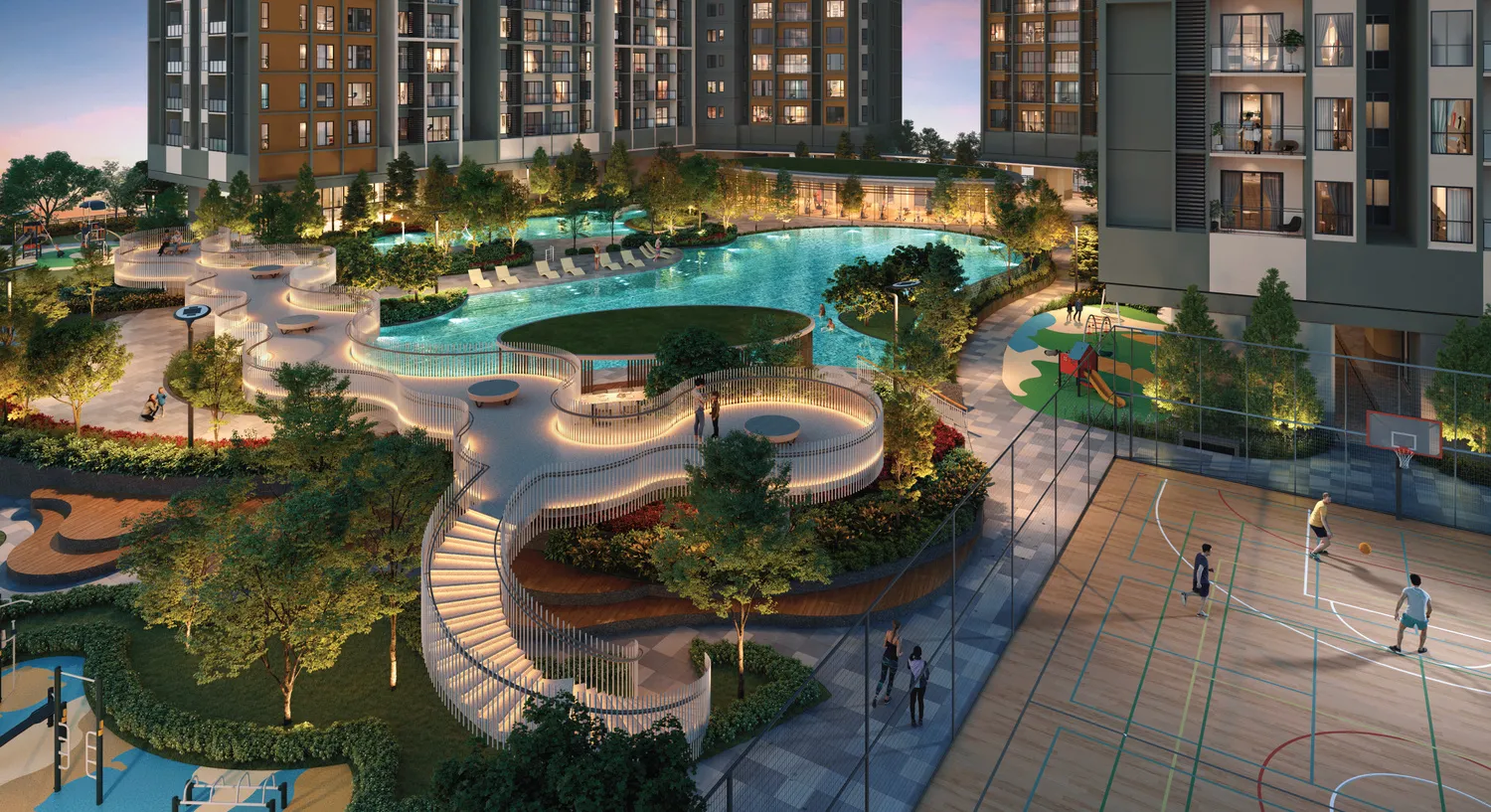 AndaBreeze Residences, Bandar Cassia, Batu Kawan: Level 9 lagoon pool and multi-sport court