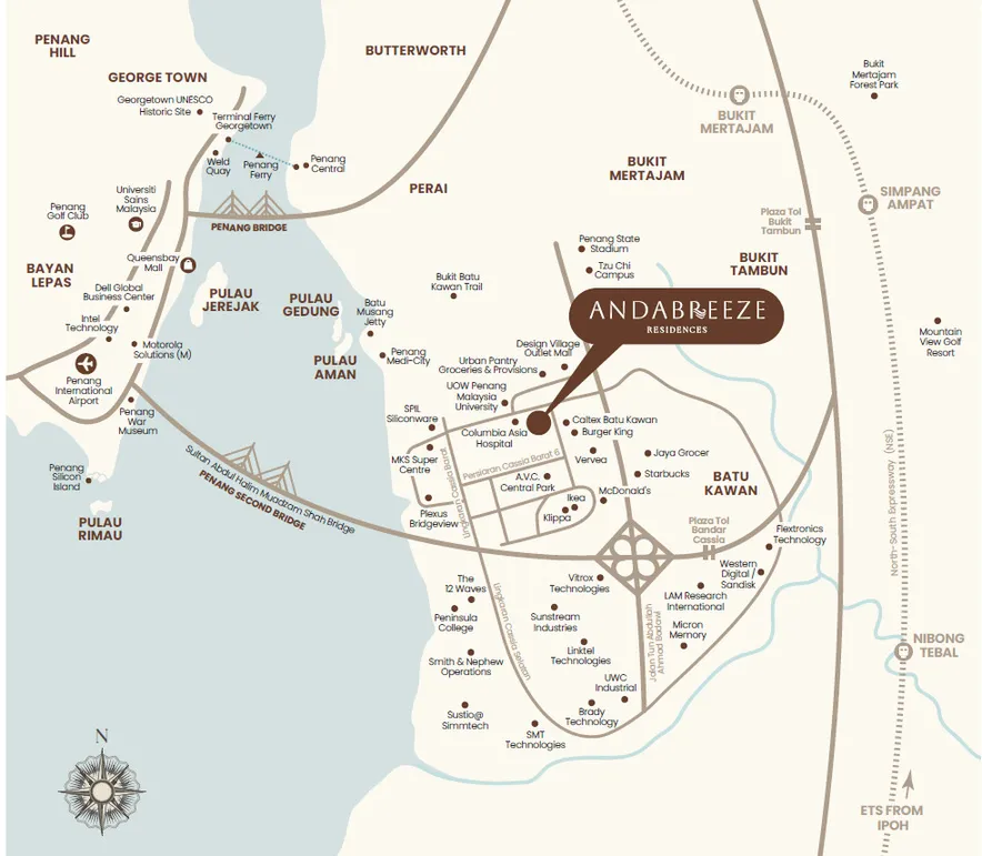 AndaBreeze Residences, Bandar Cassia, Batu Kawan: location map, Seberang Perai Selatan