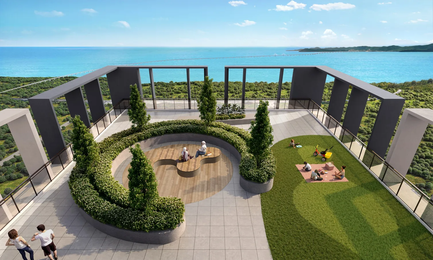 AndaBreeze Residences, Bandar Cassia, Batu Kawan: rooftop sky garden looking towards the Second Penang Bridge