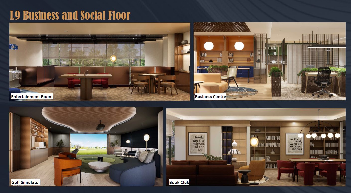 Arden Level 9 business and social floor: business centre, golf simulator, book club