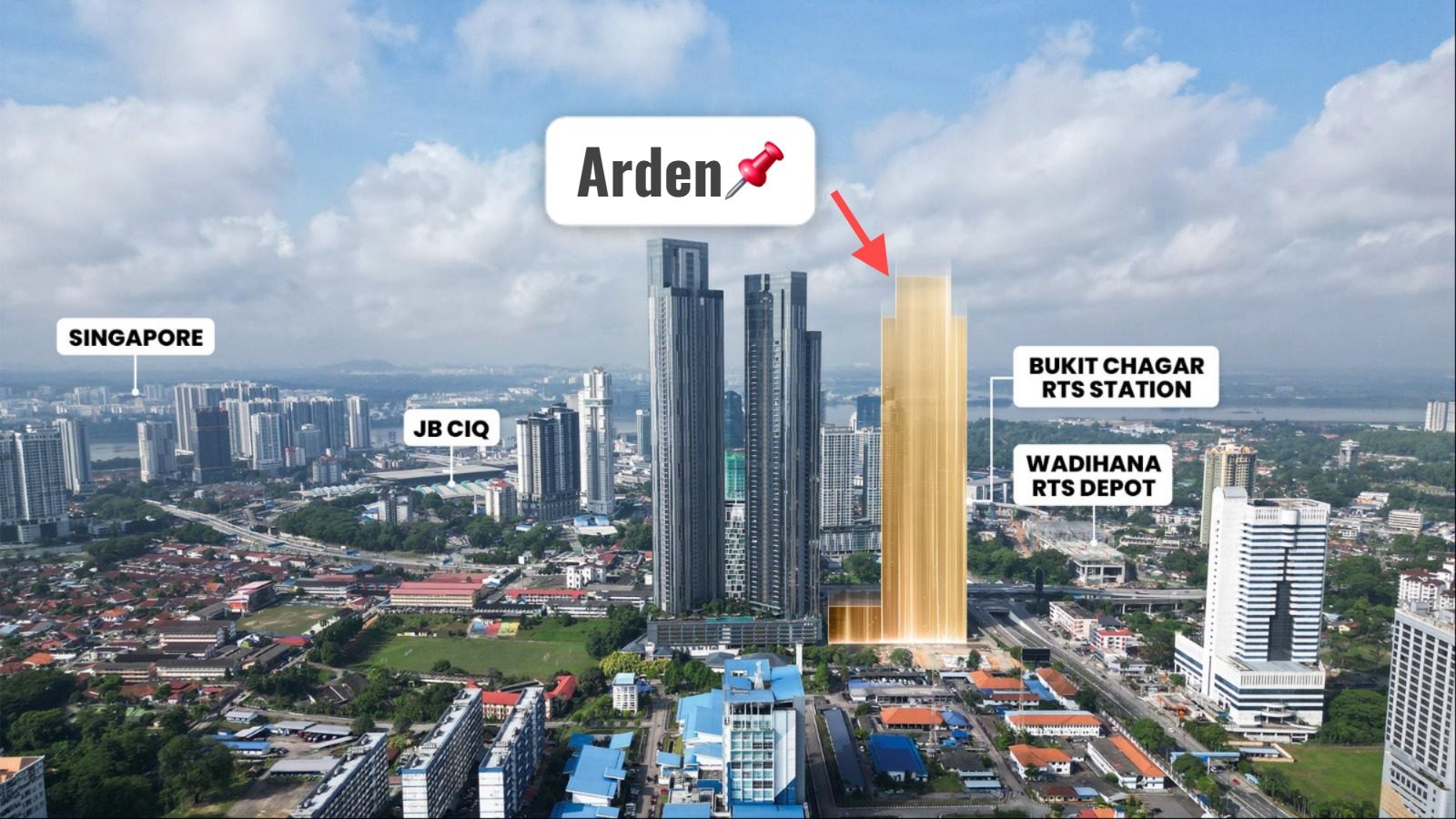 Arden location next to The Astaka, with the JB CIQ and RTS Bukit Chagar station