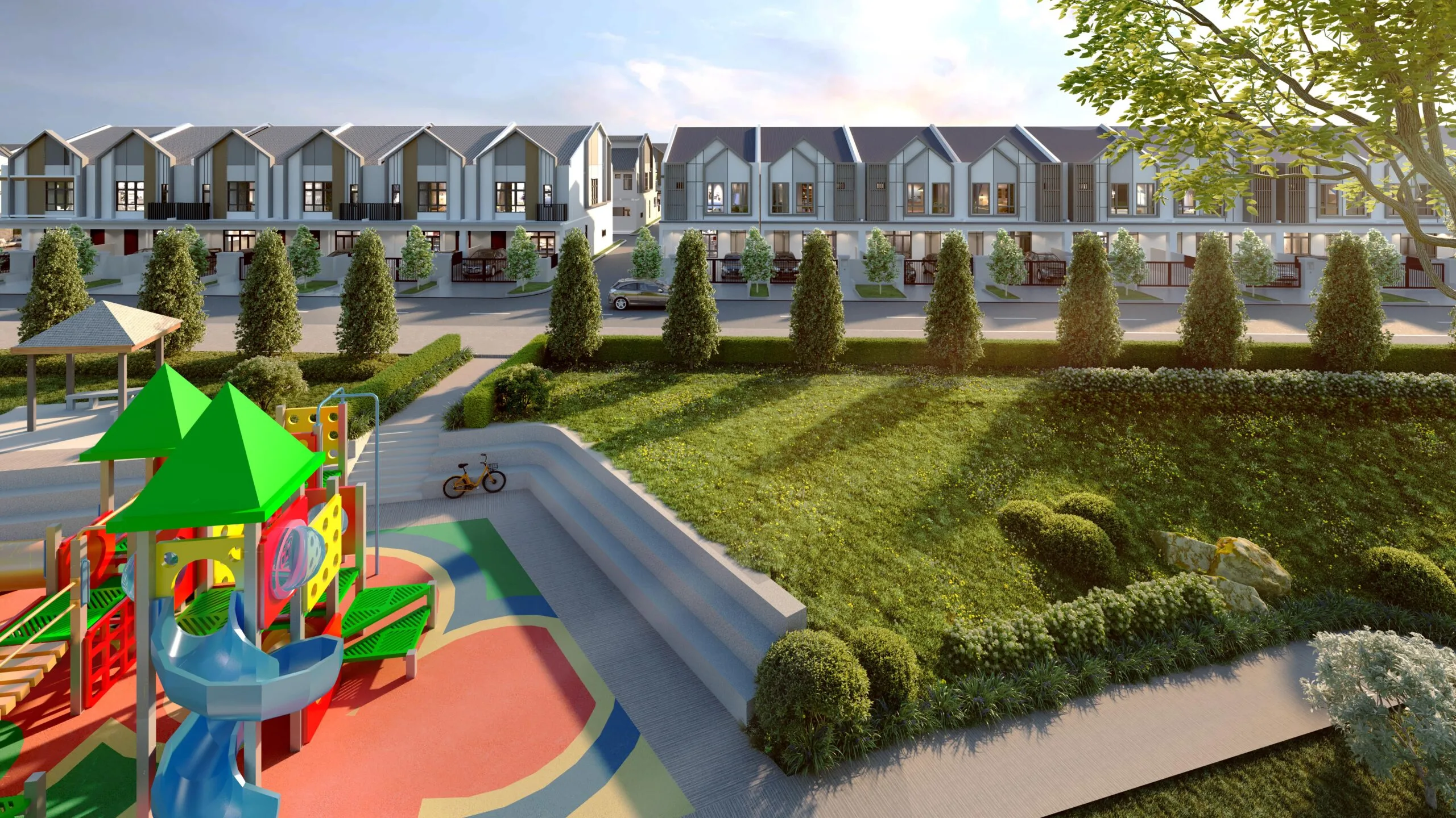 Astera park with playground and open lawn, artist impression
