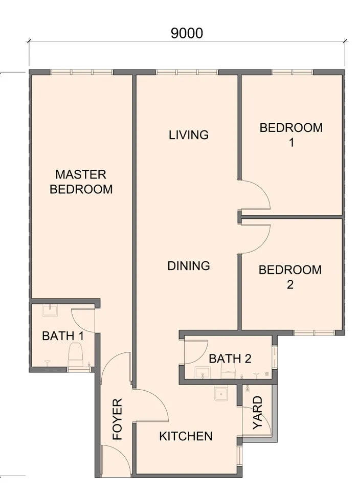 Aston Minka Residences, Bukit Mertajam: typical unit floor plan, 950 sq ft