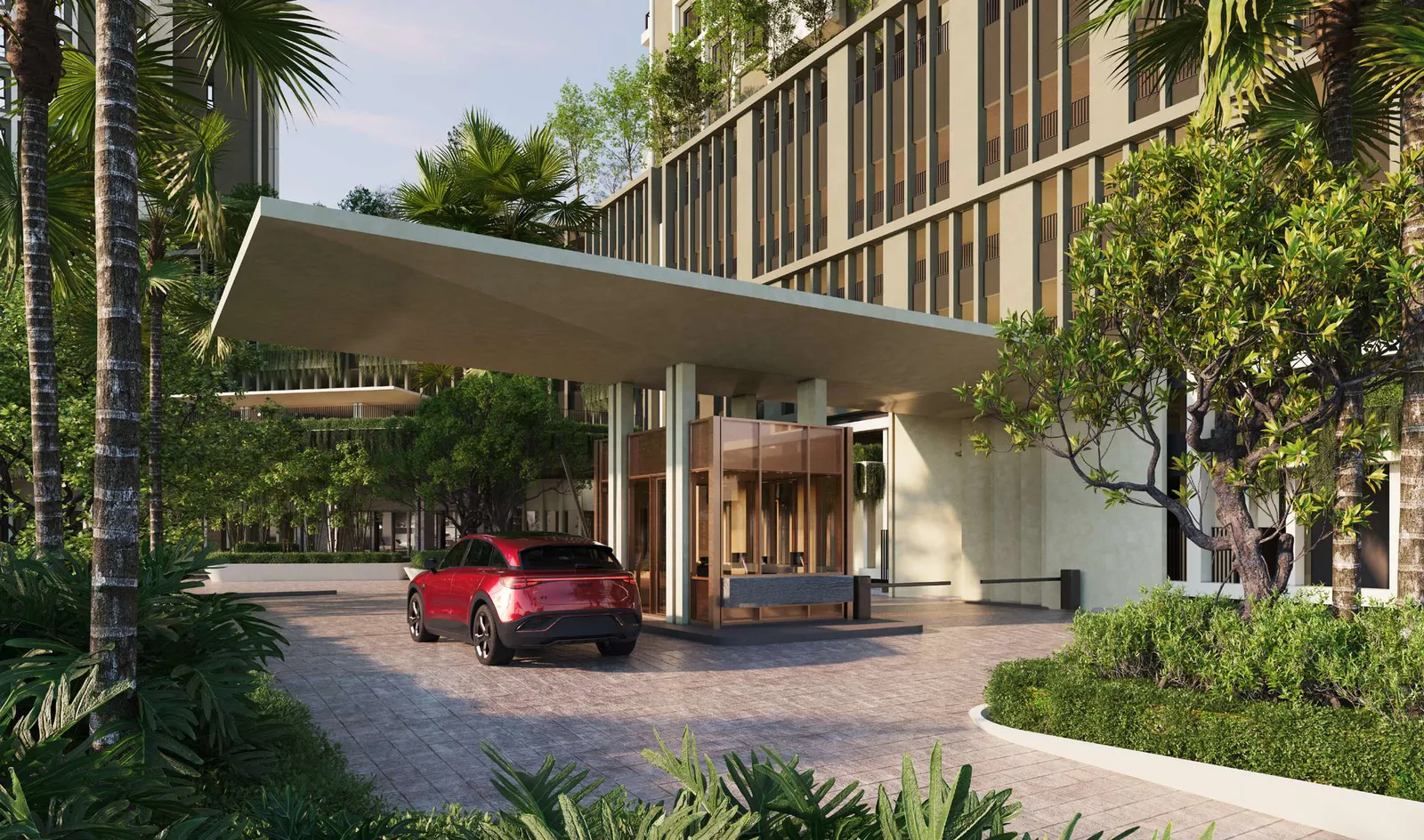 Avéa, Andaman Island: arrival drop-off and lobby canopy, artist's impression