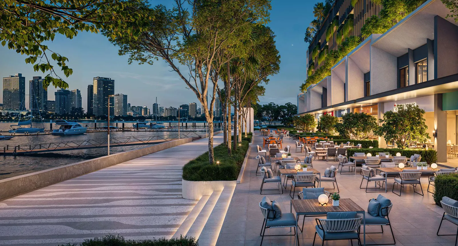 Avéa, Andaman Island: waterfront promenade with outdoor cafes, artist's impression