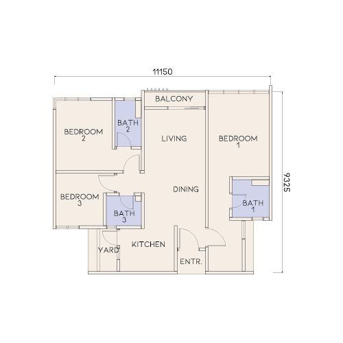Avenue Residences Type H floor plan, 1,001 sq ft