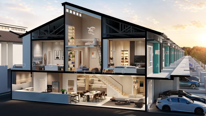 Cutaway render of a 2-storey terrace