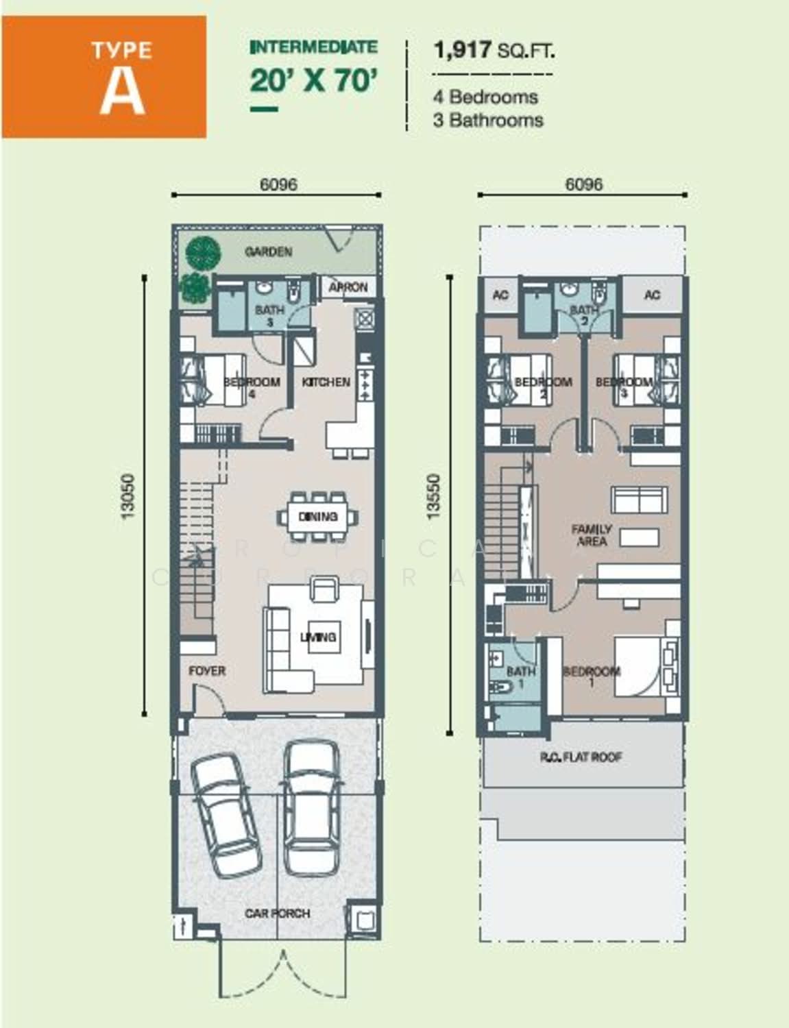 Type A floor plan, 1,917 sq ft