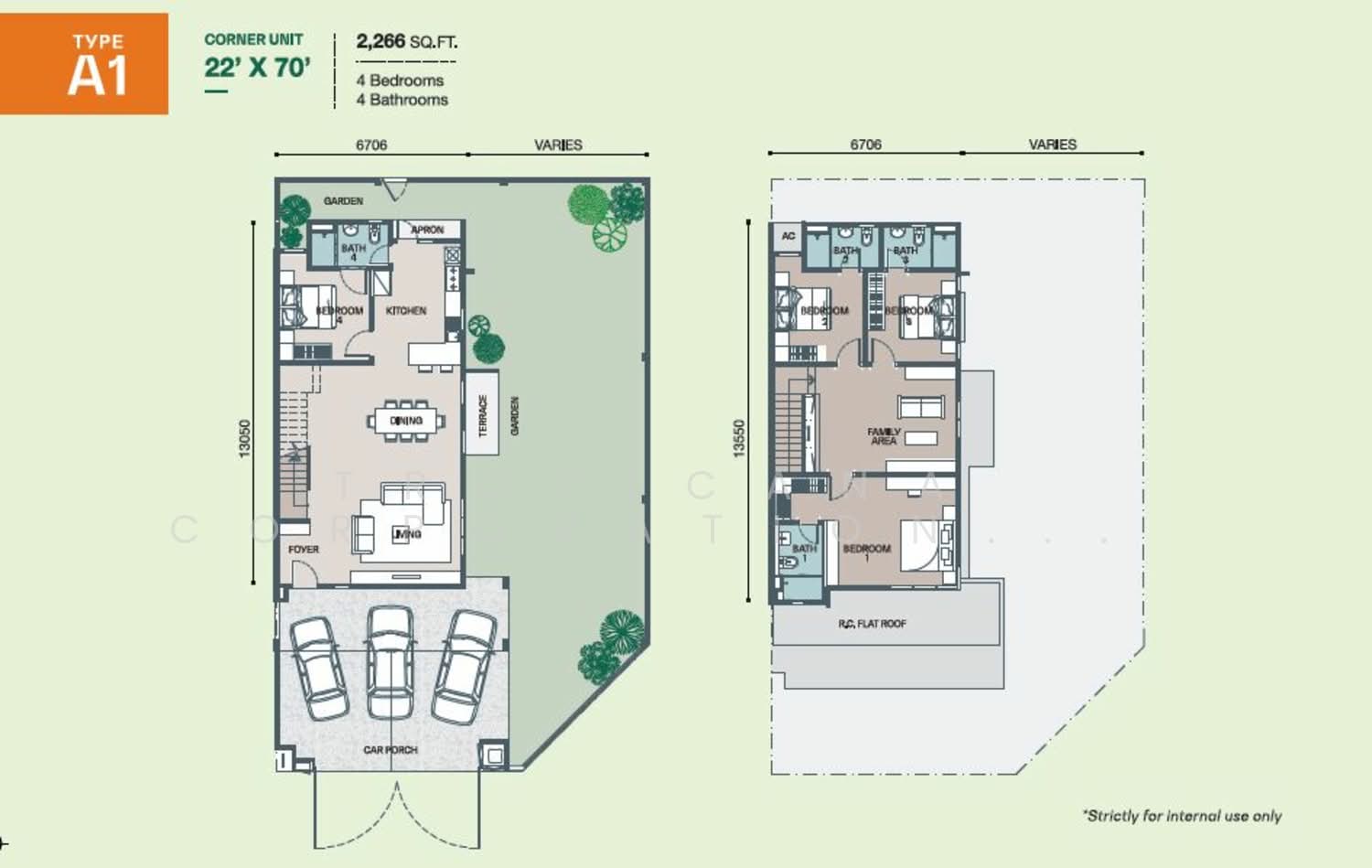 Type A1 corner unit floor plan, 2,266 sq ft