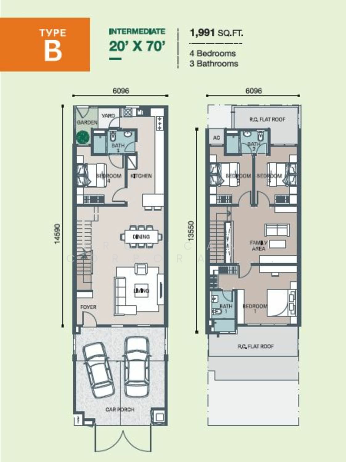 Type B floor plan, 1,991 sq ft
