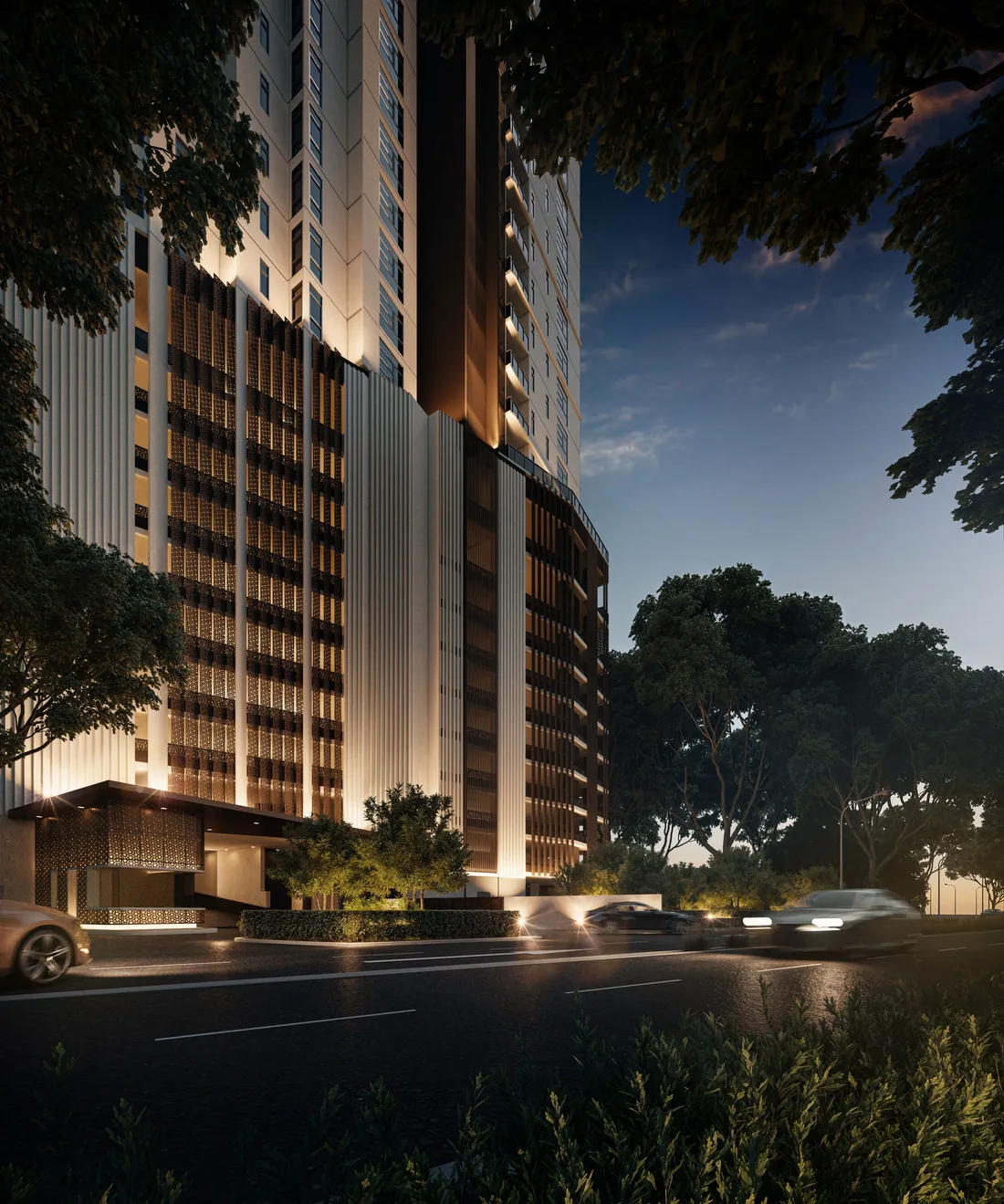Cantonment Residence, Pulau Tikus: entrance lit at night, artist's impression