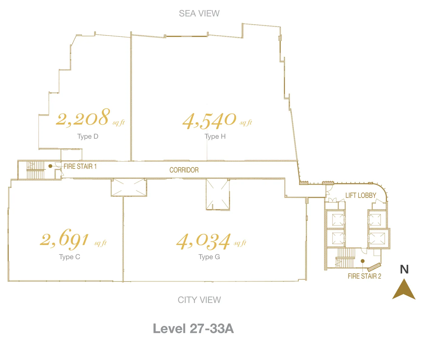 Cantonment Residence, Pulau Tikus: typical floor layout, Levels 27 to 33A, four homes per floor