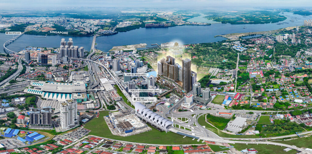 Coronade Twins at Coronation Square, Johor Bahru City Centre, aerial artist's impression