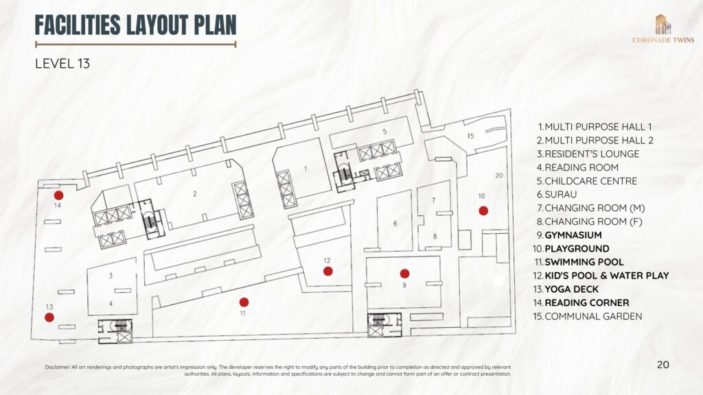 Coronade Twins Level 13 facilities layout plan
