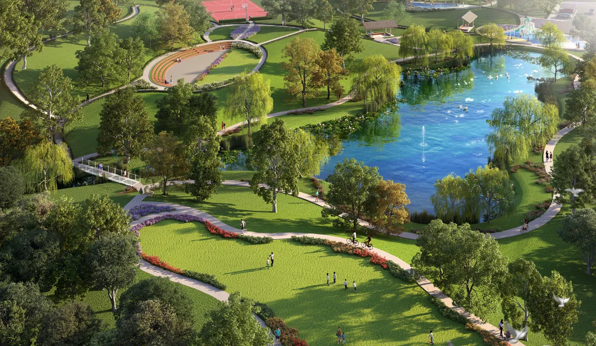 North Park lake and gardens near Crest at Austin, artist impression