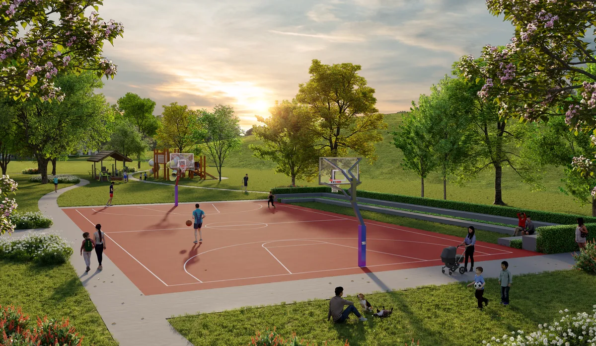 Park with sports court at Crest at Austin, artist impression