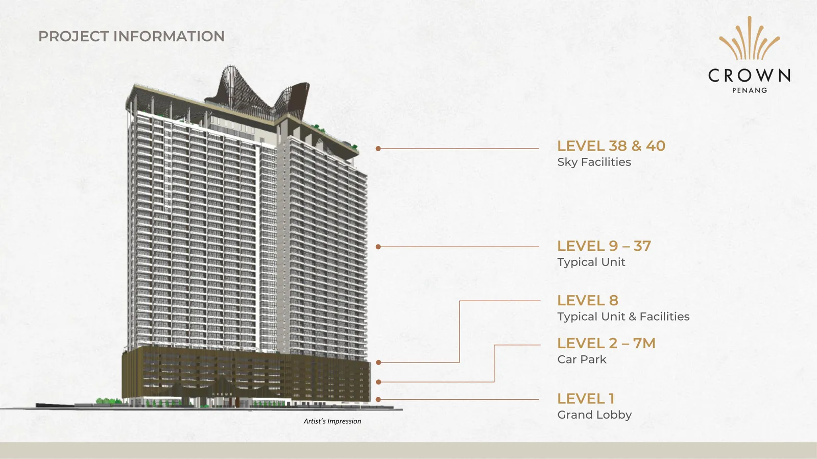 Crown Penang, Tanjung Tokong, Penang: building section showing lobby, car park, facility and residential levels