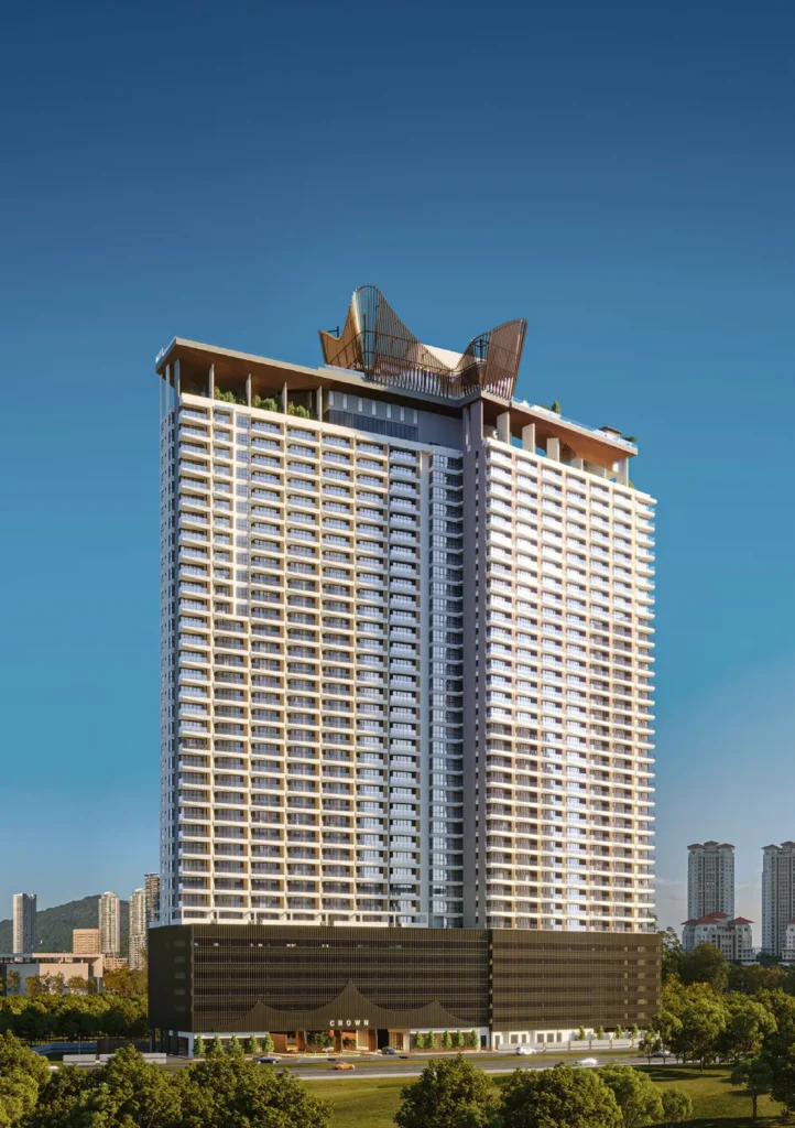 Crown Penang, Tanjung Tokong, Penang: 41-storey serviced apartment tower with crown-shaped rooftop, artist's impression