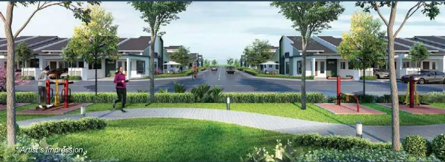 D'Aleena, Tasek Gelugor: linear park with outdoor gym stations (artist's impression)